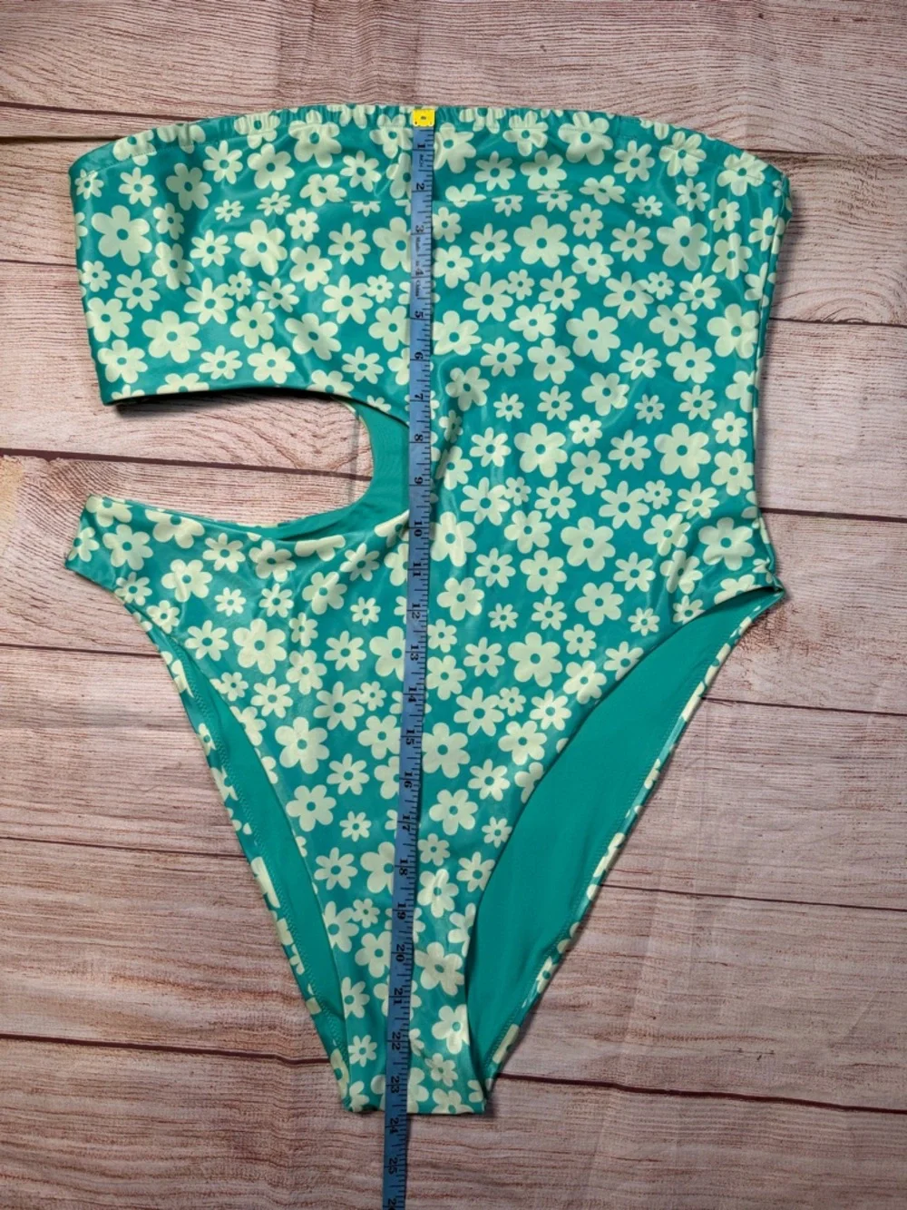 H&M Teal Micro Floral One-Piece Cutout Strapless Swimsuit and‎ Swim Skirt